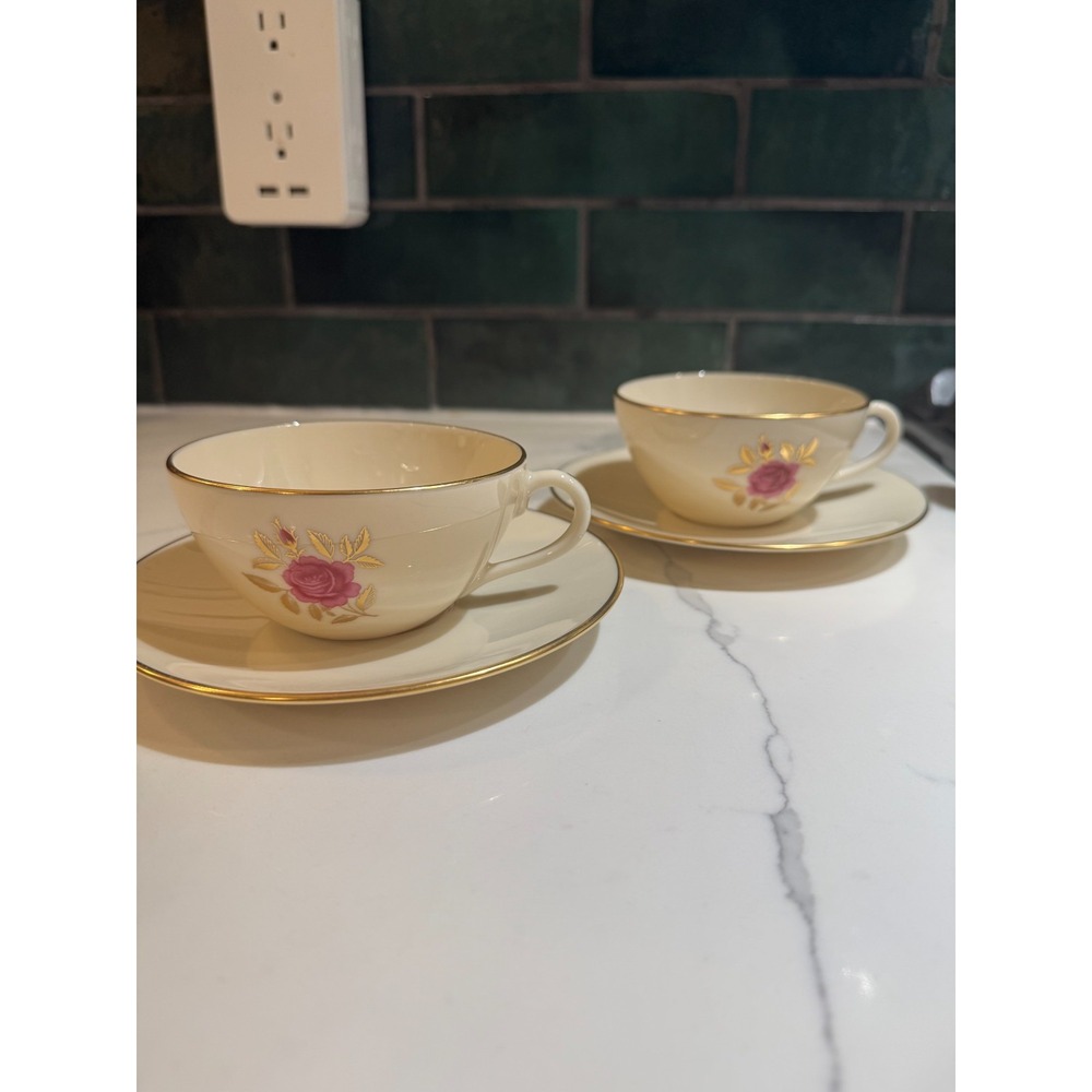 Lenox China Roselyn TWO Sets of tea cup and saucer Gold Trim Perfect Made in USA - Picture 1 of 5